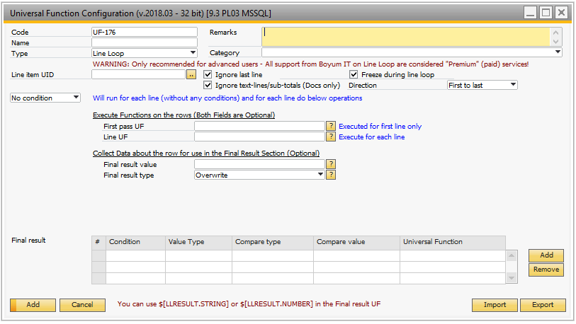 UF Config Line Loop