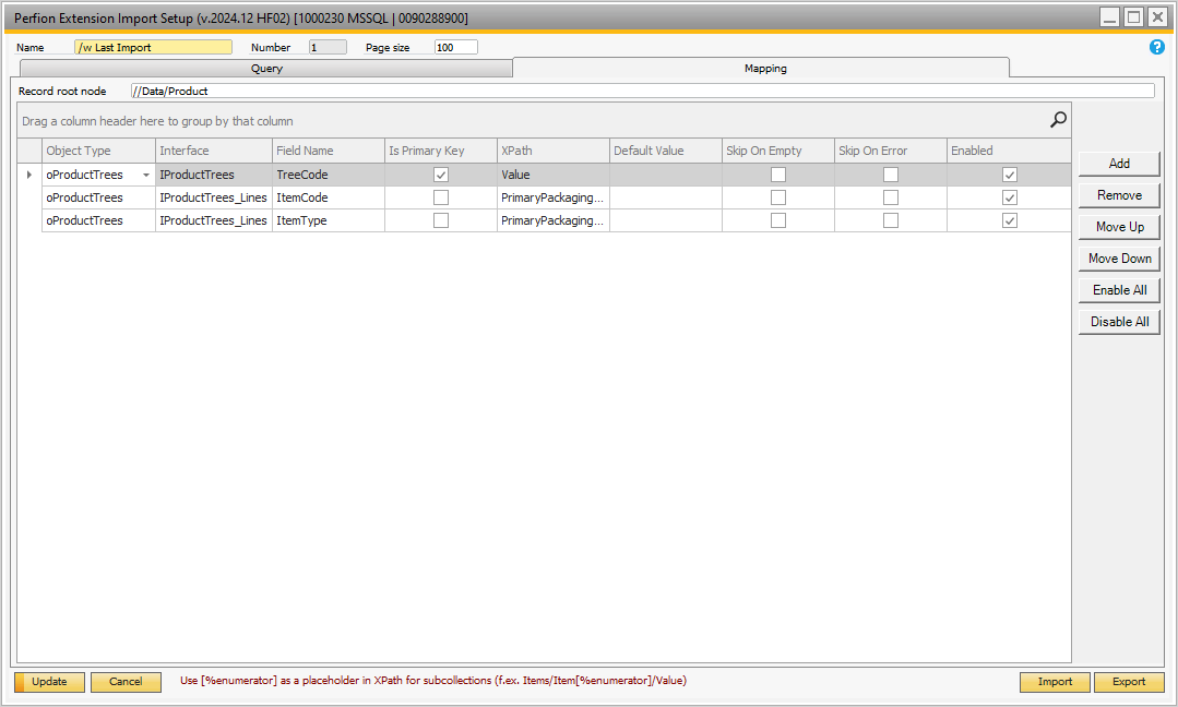 PerfionImportSetupMappingTab