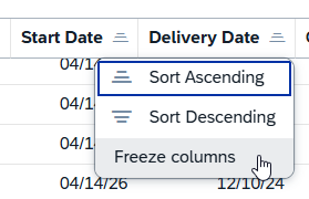 Freeze column