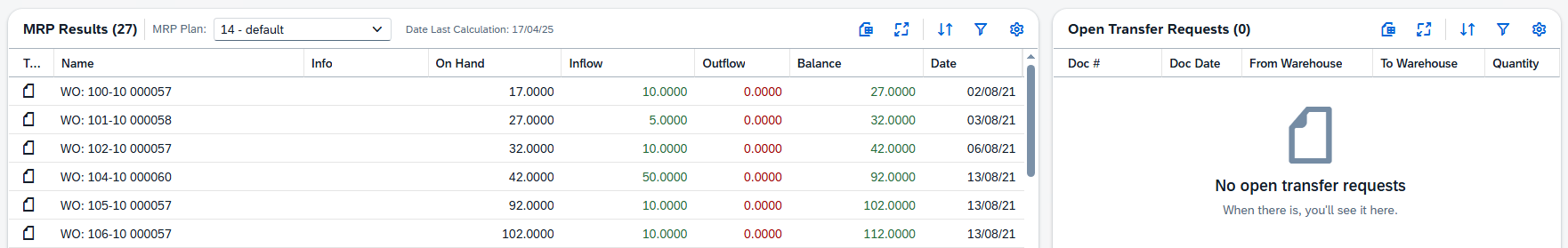 MRP / open transfers