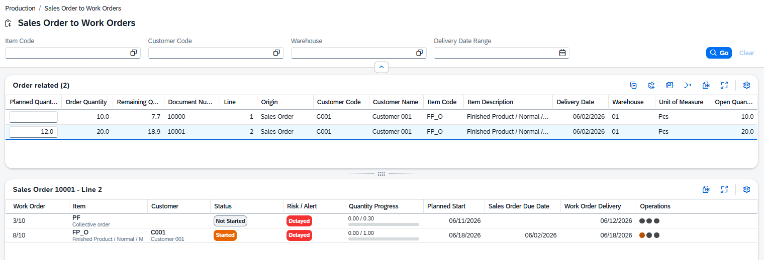 Sales Order to Work Order