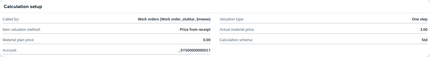 The Calculation setup card
