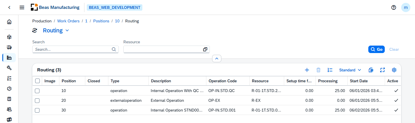 Routing operations of a work order position