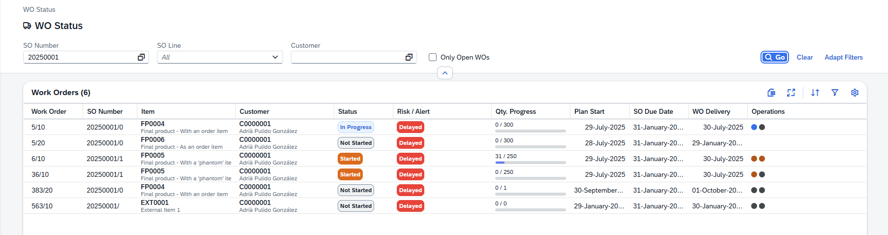 Work Order Status