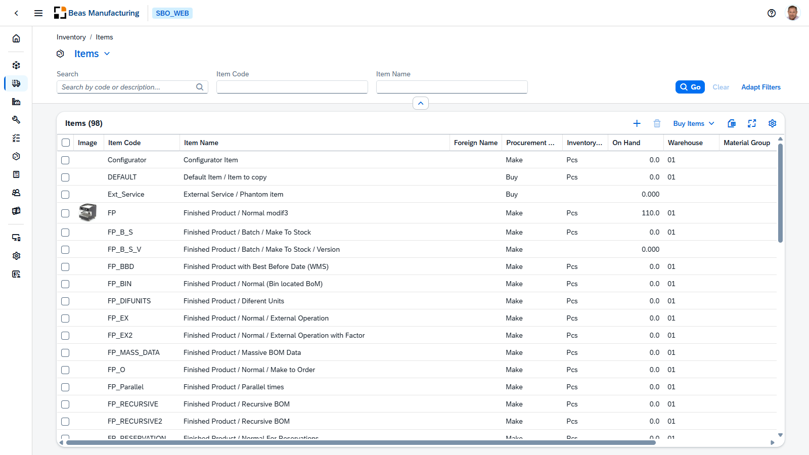 A list view, with the filter bar above the results grid
