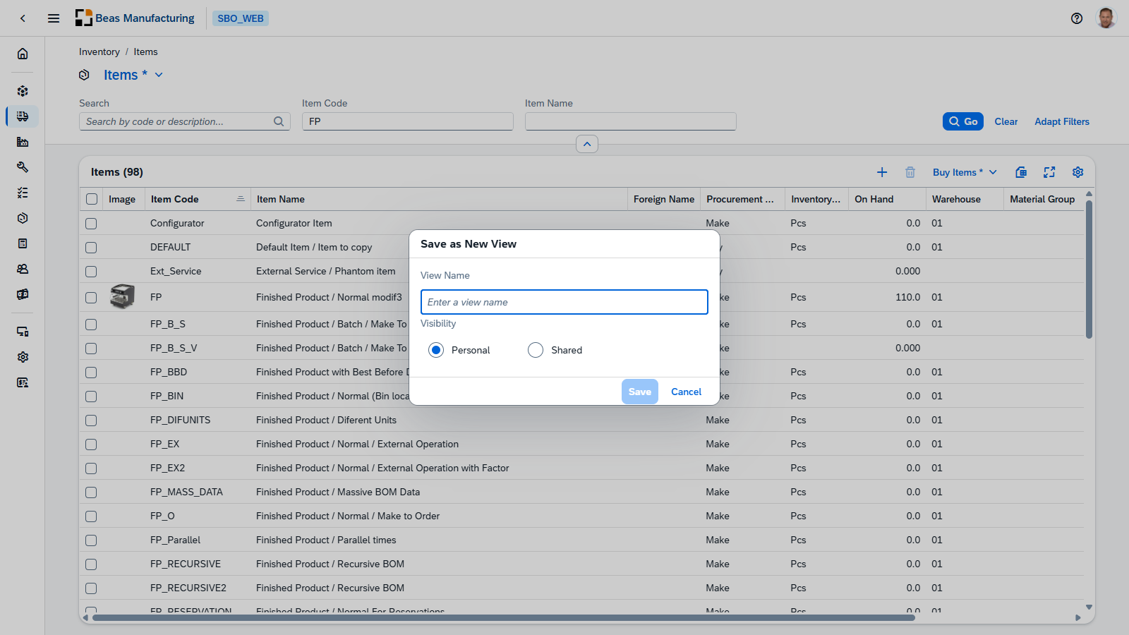 The Save as New View dialog